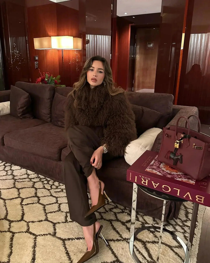 Trendy fluffy faux fur coat for women