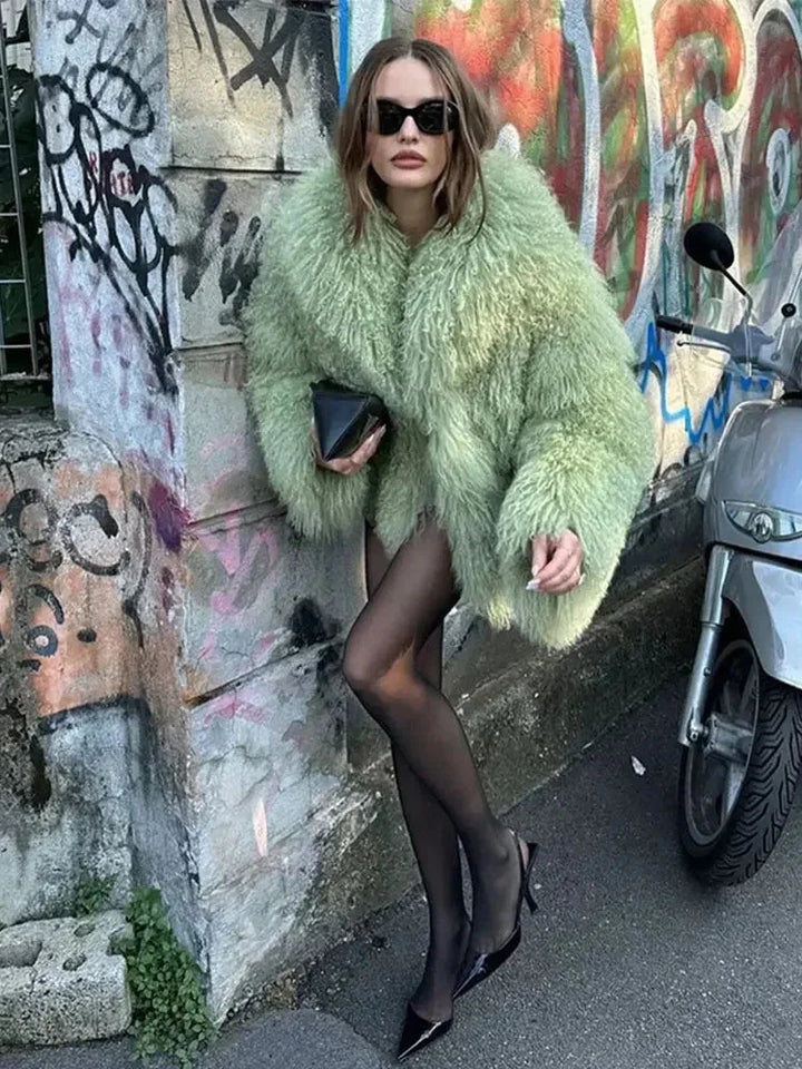 Trendy fluffy faux fur coat for women