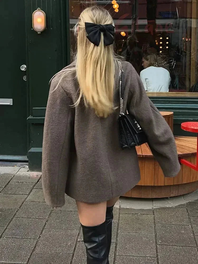 Oversized Brown Coat for Women with Buttons