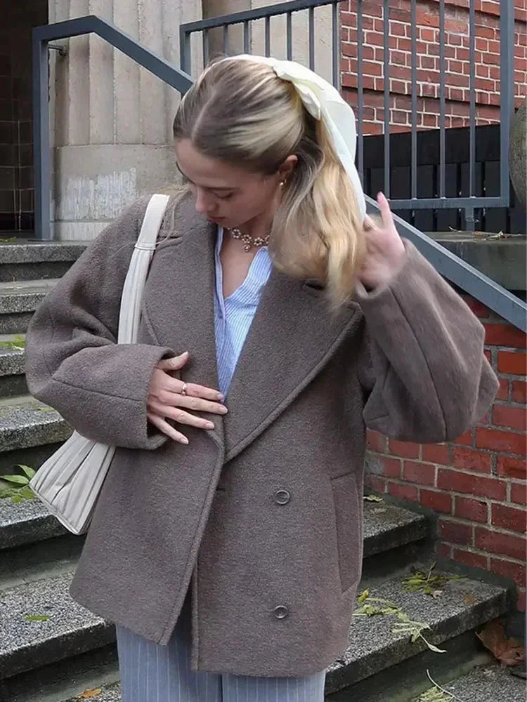 Oversized Brown Coat for Women with Buttons