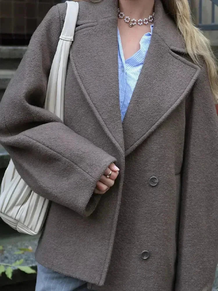 Oversized Brown Coat for Women with Buttons