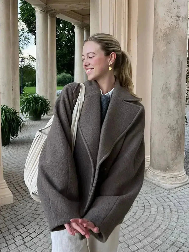 Oversized Brown Coat for Women with Buttons