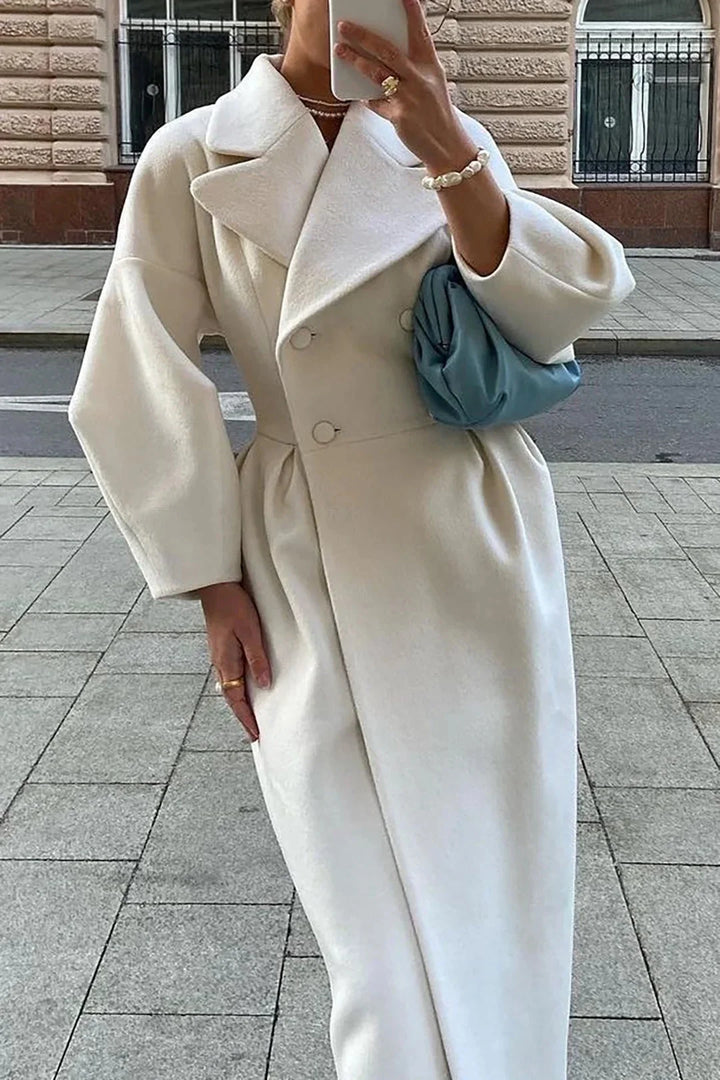 Long White Coat for Women with a Wide Collar