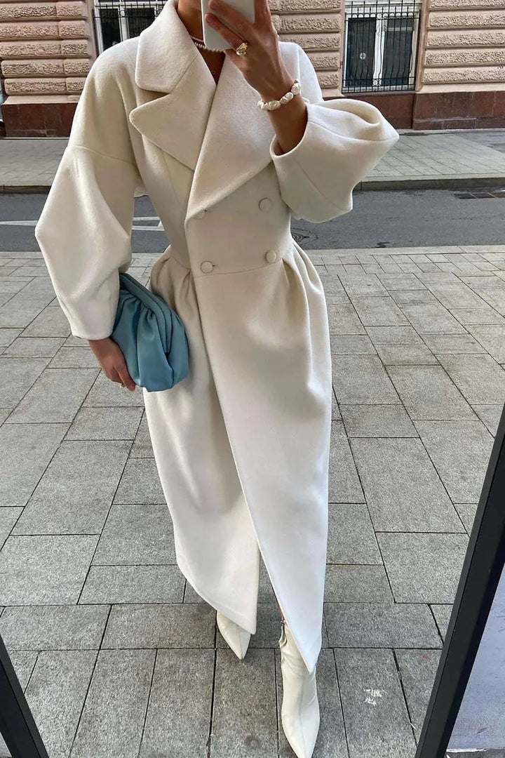 Long White Coat for Women with a Wide Collar