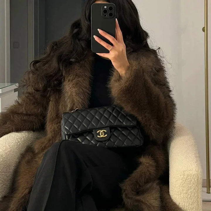 Long Women's Faux Fur Coat for Winter