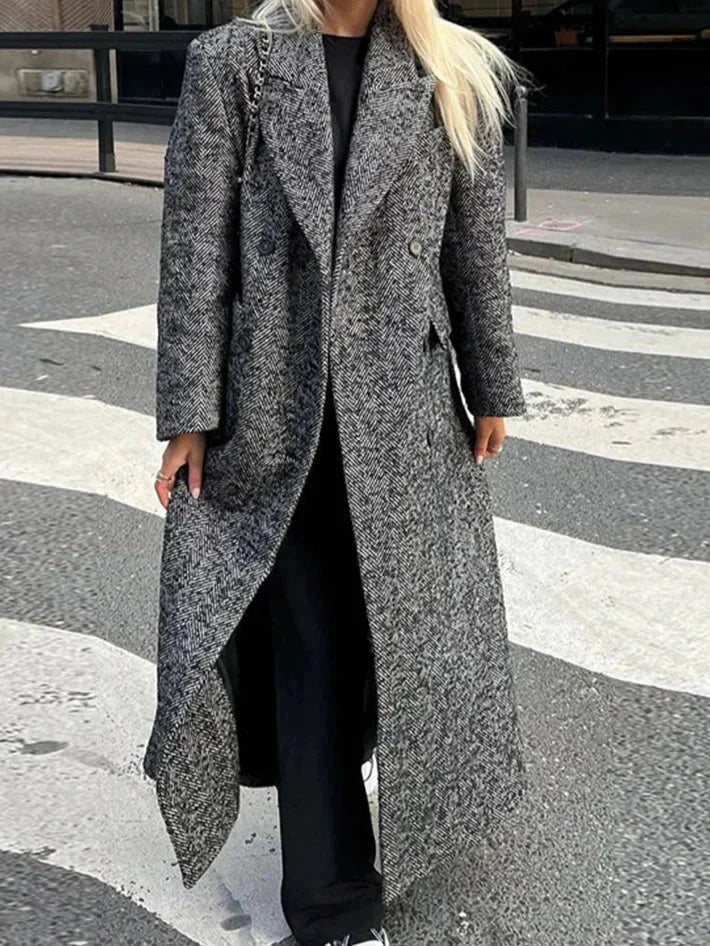 Long Gray Coat for Women with Trendy Long Sleeves