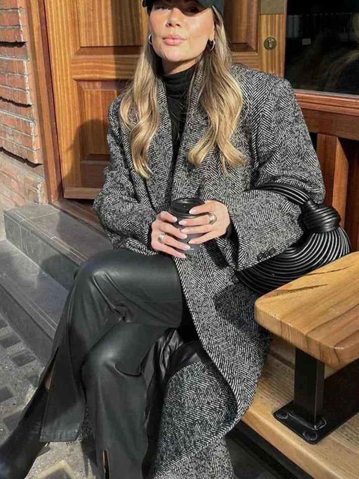 Long Gray Coat for Women with Trendy Long Sleeves