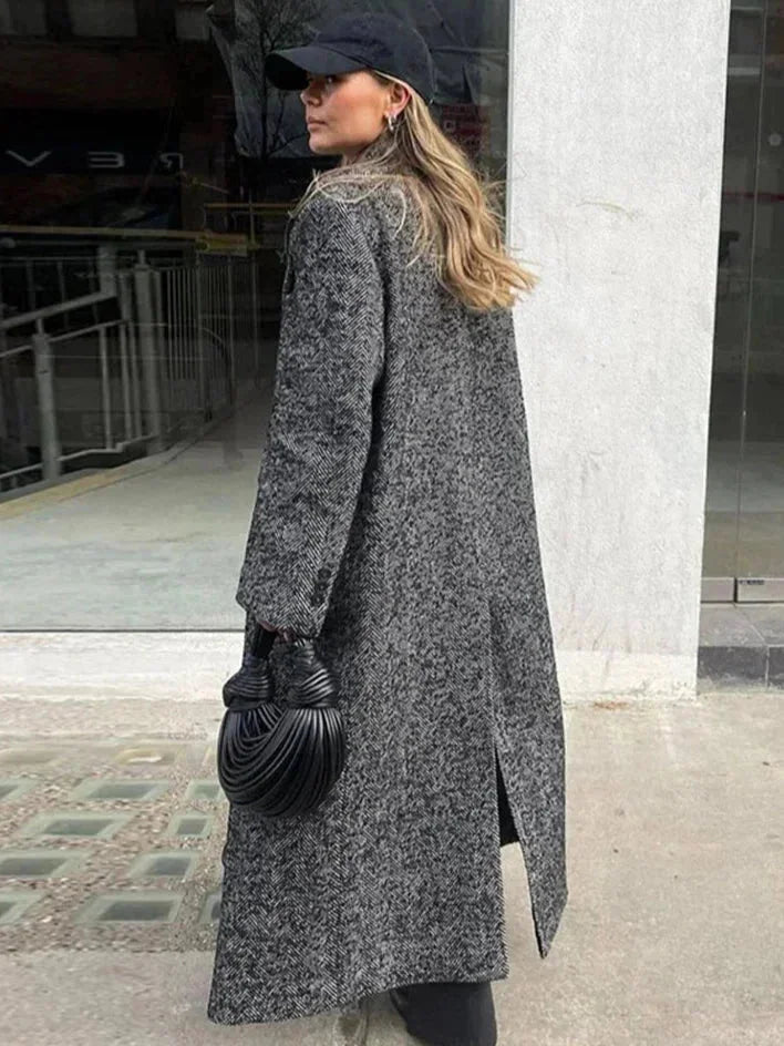 Long Gray Coat for Women with Trendy Long Sleeves