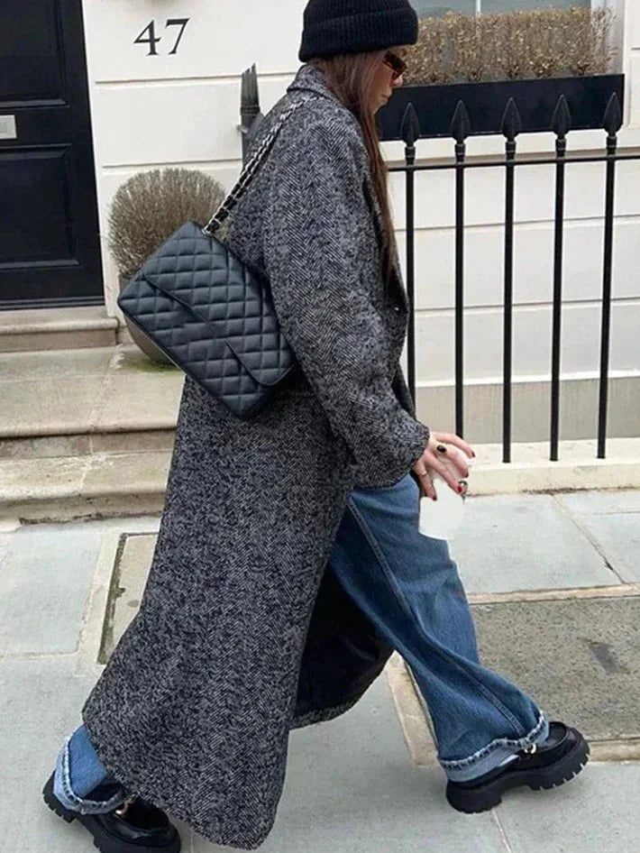 Long Gray Coat for Women with Trendy Long Sleeves