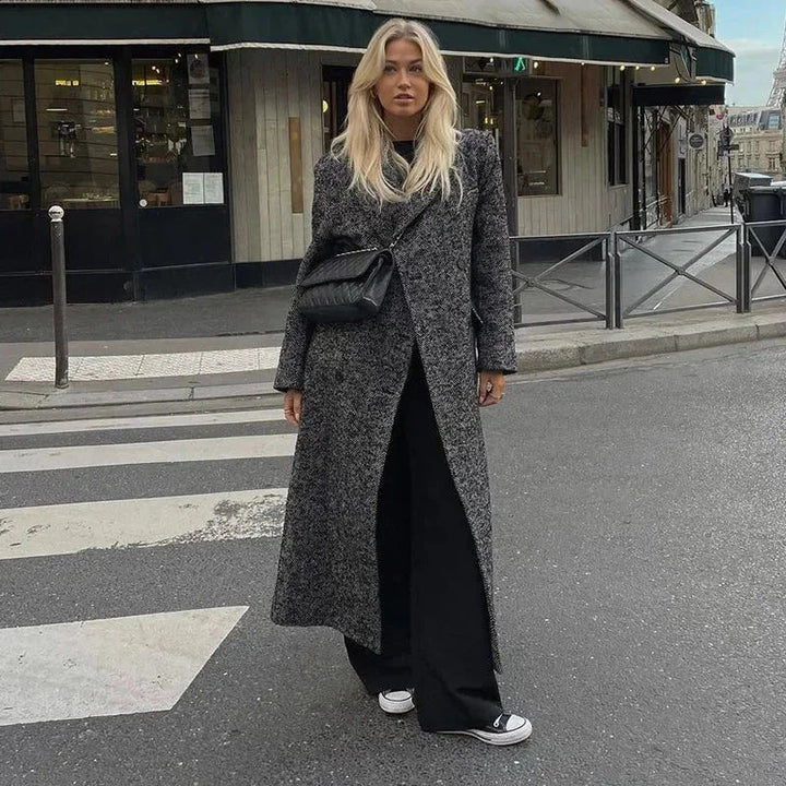 Long Gray Coat for Women with Trendy Long Sleeves