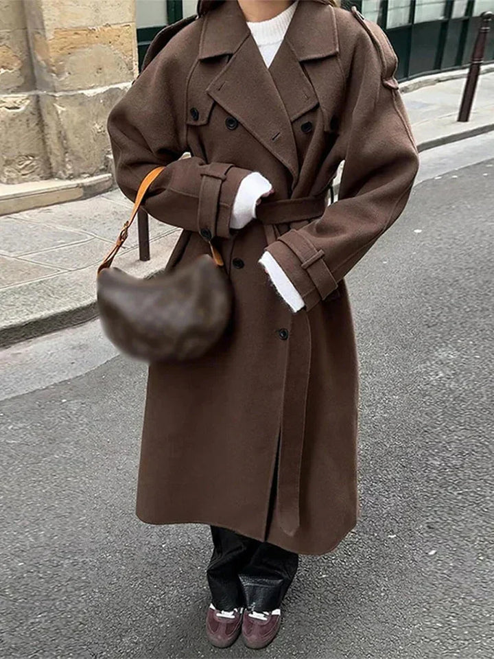 Women's mid-length coat with belt and buttons