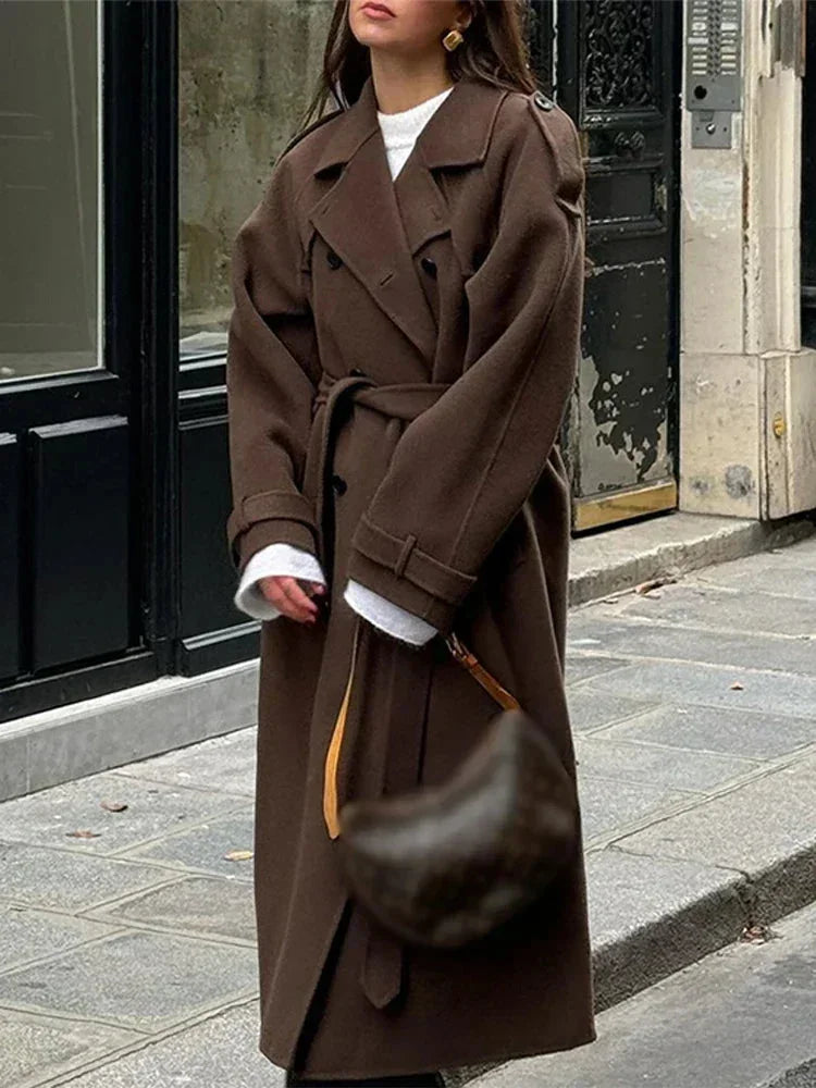 Women's mid-length coat with belt and buttons