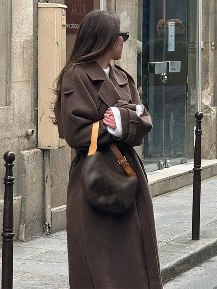 Women's mid-length coat with belt and buttons