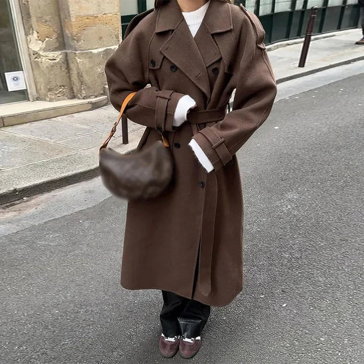 Women's mid-length coat with belt and buttons