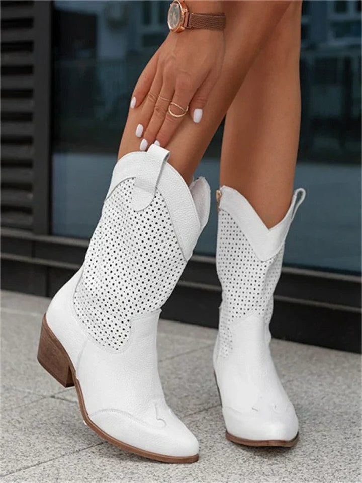 Marisol | Women's Mid-Calf Western Boots with Cutout Details and Zipper