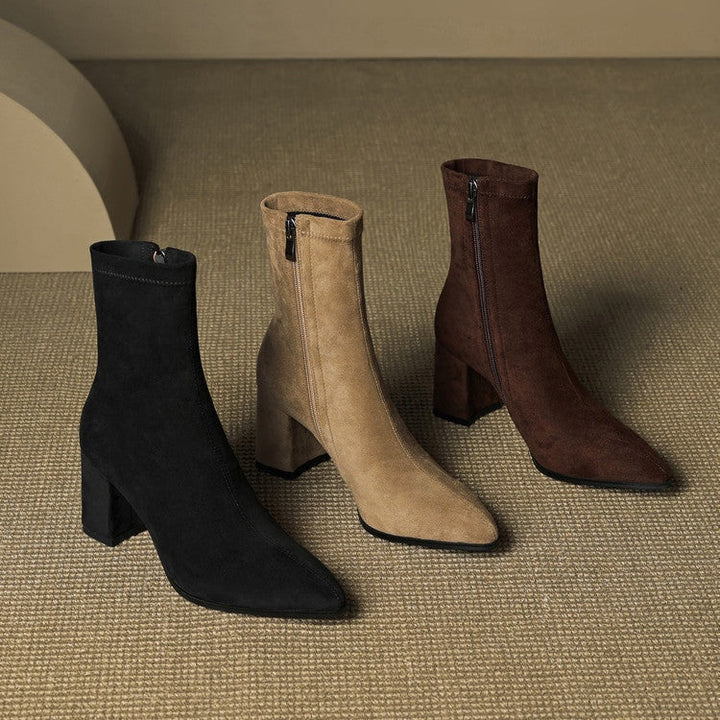 Mencía | Women's Suede Ankle Boots with Block Heel and Side Zipper