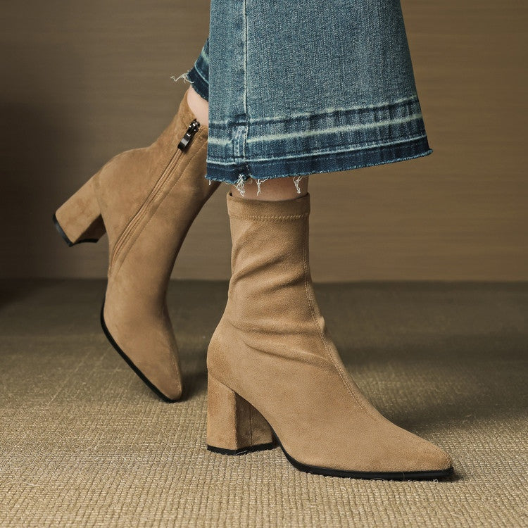 Mencía | Women's Suede Ankle Boots with Block Heel and Side Zipper