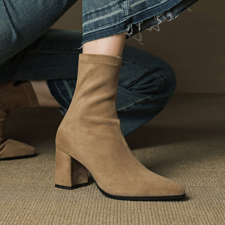 Mencía | Women's Suede Ankle Boots with Block Heel and Side Zipper
