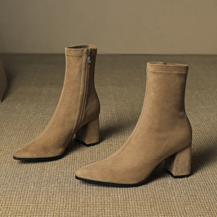 Mencía | Women's Suede Ankle Boots with Block Heel and Side Zipper