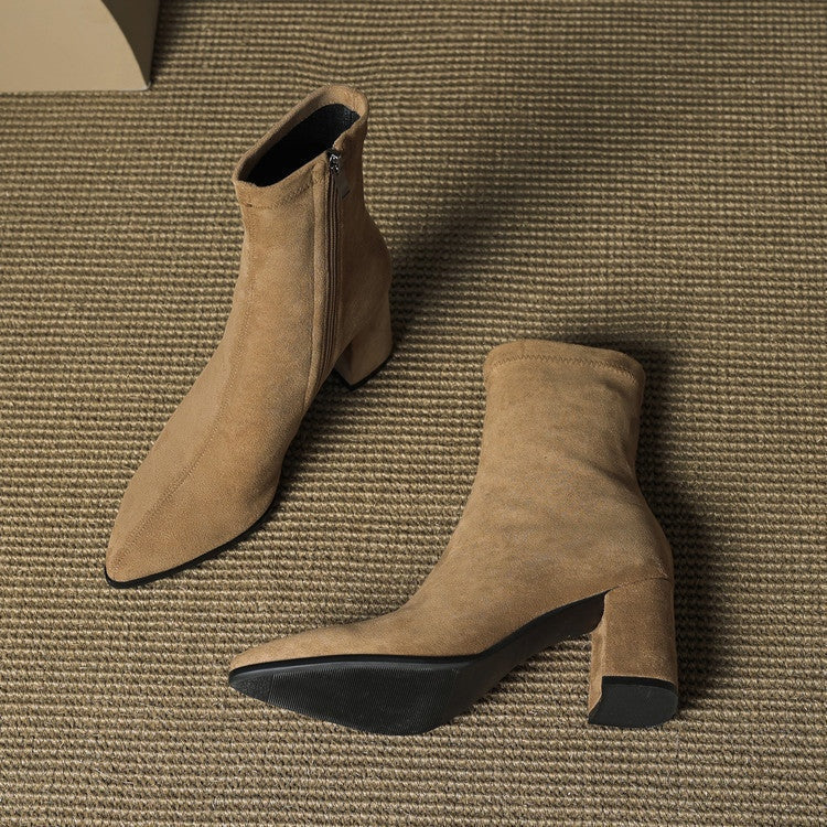 Mencía | Women's Suede Ankle Boots with Block Heel and Side Zipper