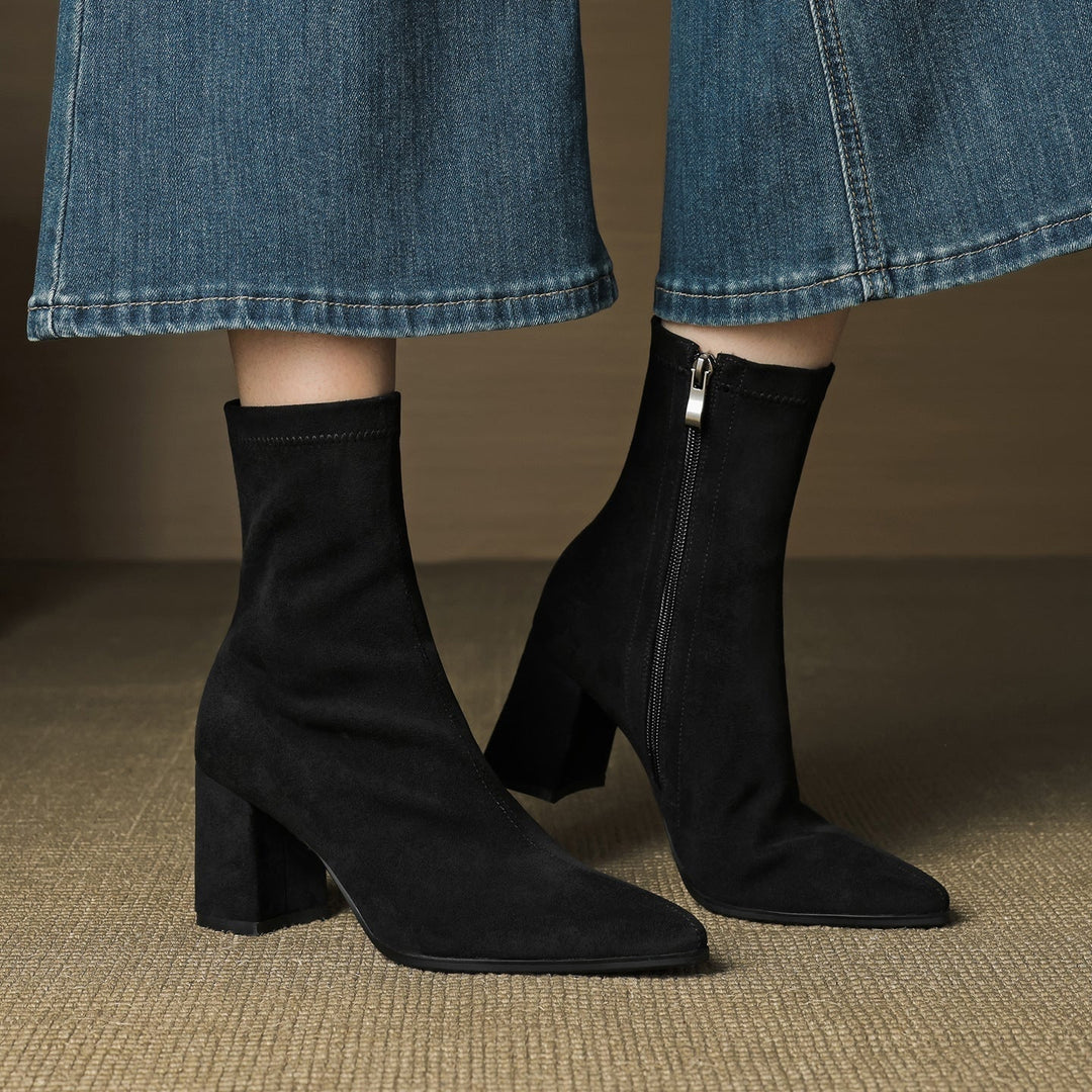 Mencía | Women's Suede Ankle Boots with Block Heel and Side Zipper