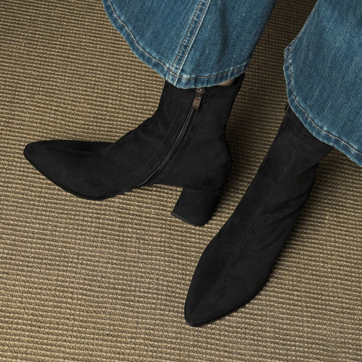 Mencía | Women's Suede Ankle Boots with Block Heel and Side Zipper