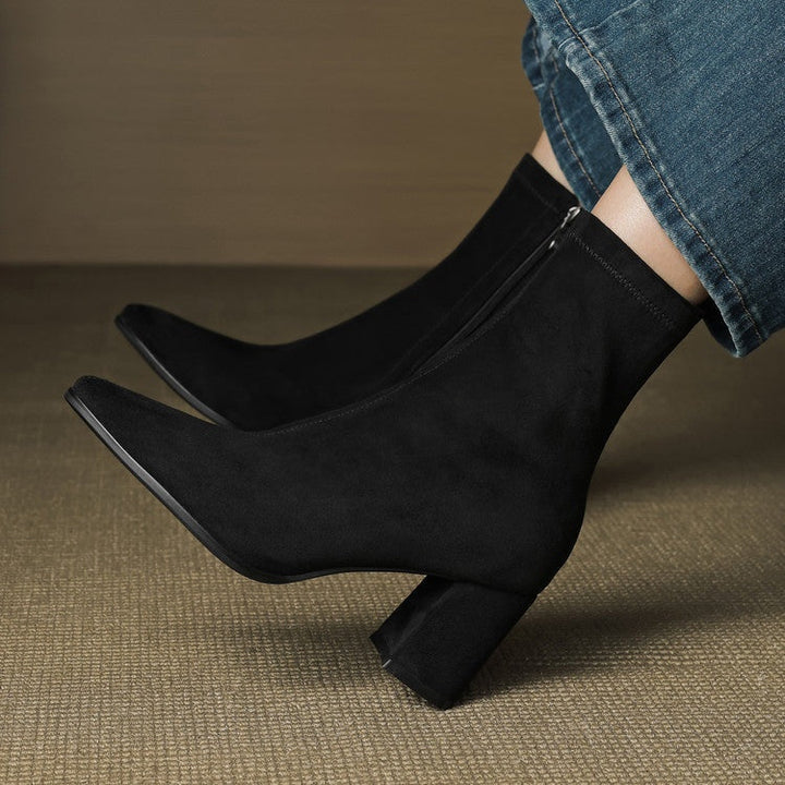 Mencía | Women's Suede Ankle Boots with Block Heel and Side Zipper