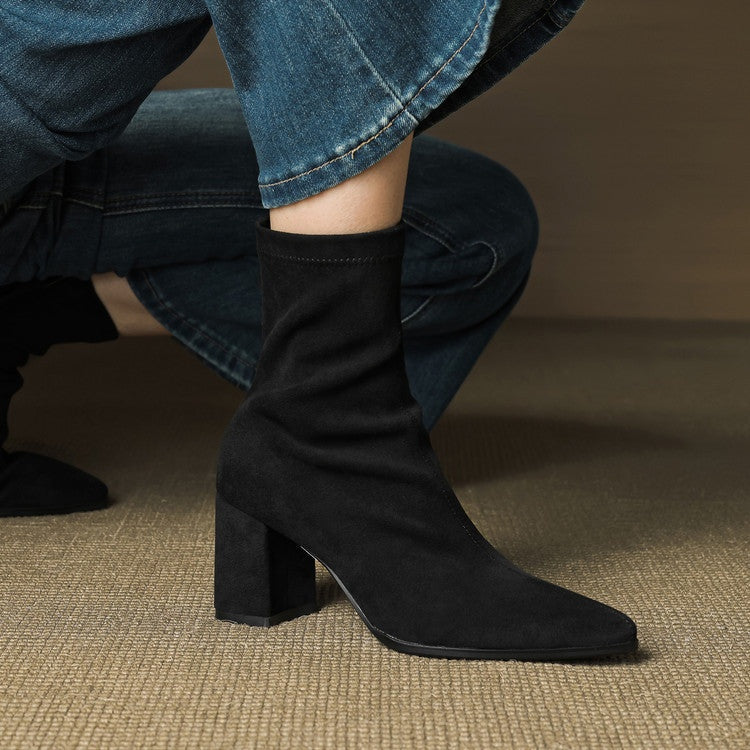Mencía | Women's Suede Ankle Boots with Block Heel and Side Zipper