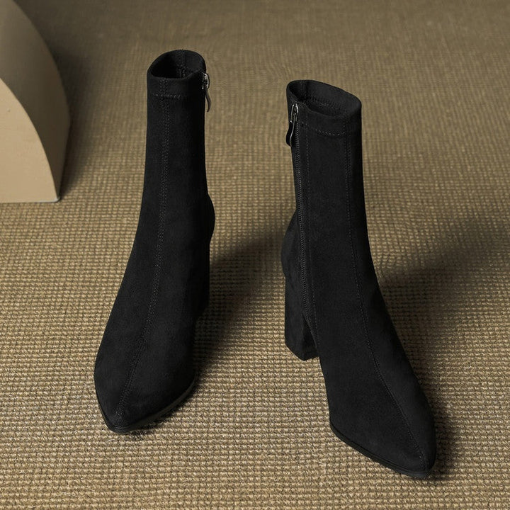 Mencía | Women's Suede Ankle Boots with Block Heel and Side Zipper