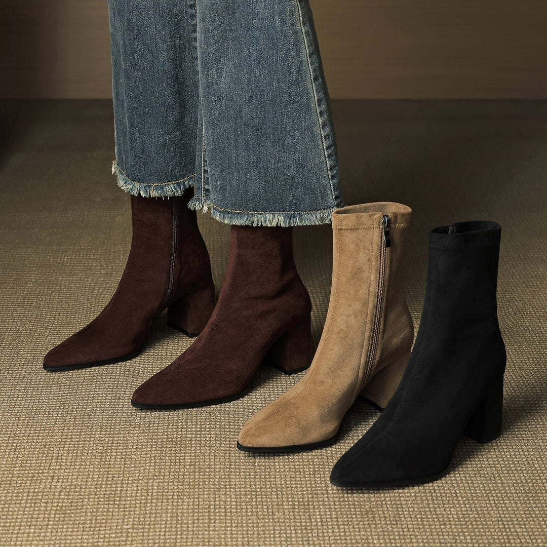 Mencía | Women's Suede Ankle Boots with Block Heel and Side Zipper