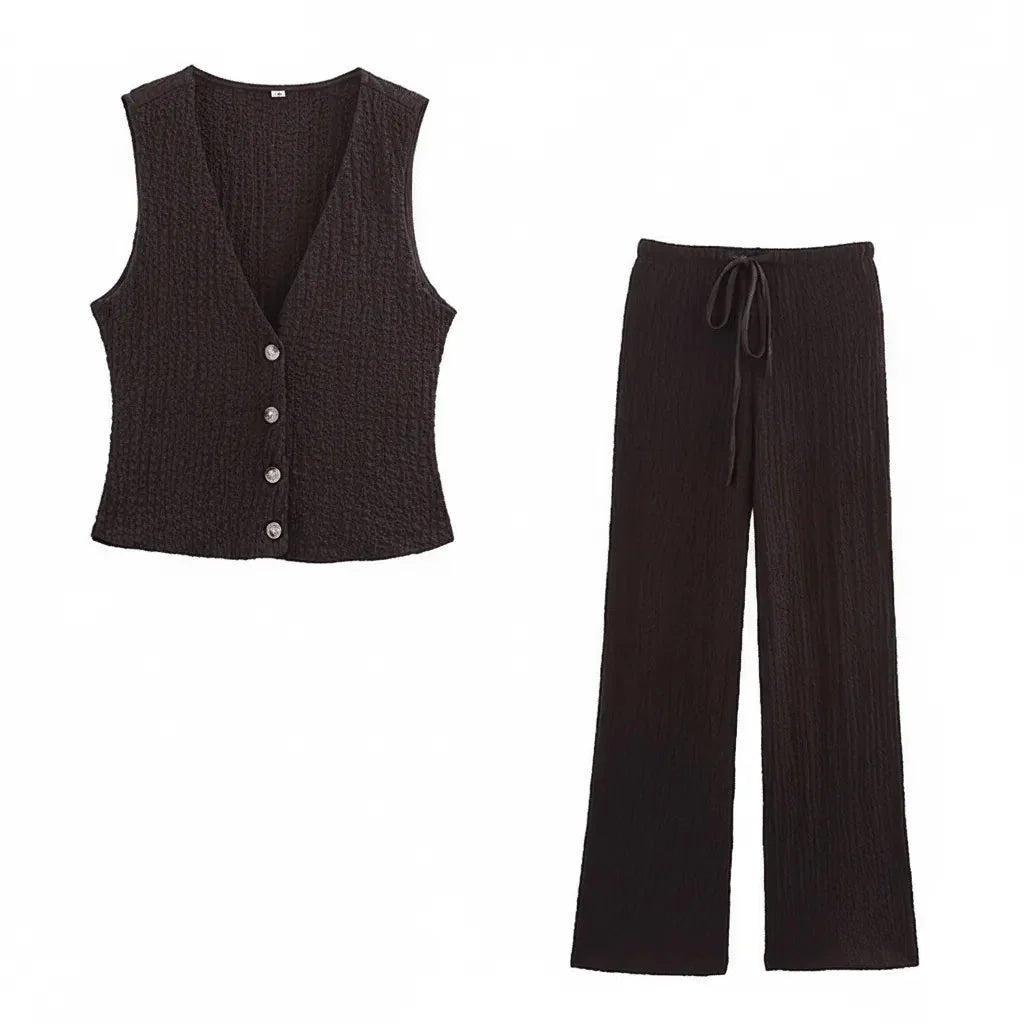 Women's Relaxed Fit Loungewear Set | Cotton Blend Two-Piece Lounge Set with Crinkle Texture | Everyday Casual Home Wear