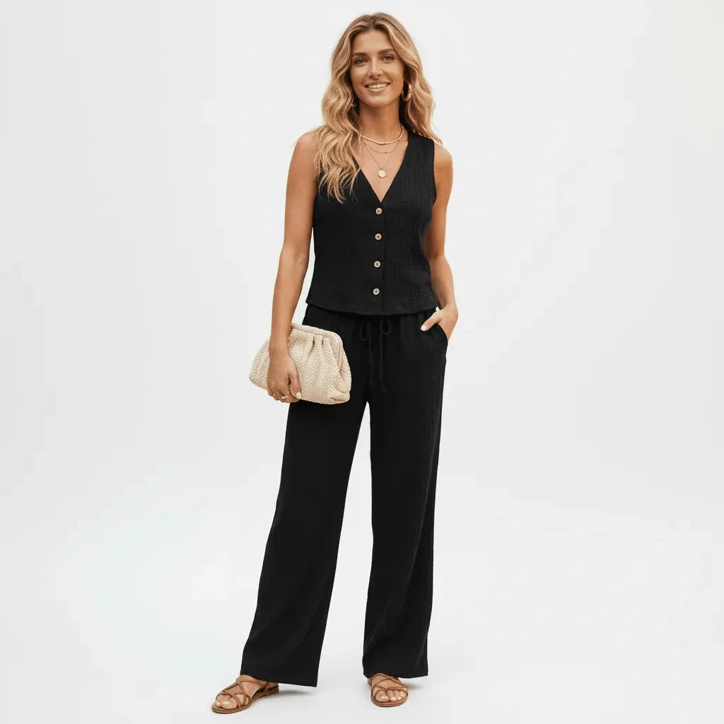 Women's Relaxed Fit Loungewear Set | Cotton Blend Two-Piece Lounge Set with Crinkle Texture | Everyday Casual Home Wear