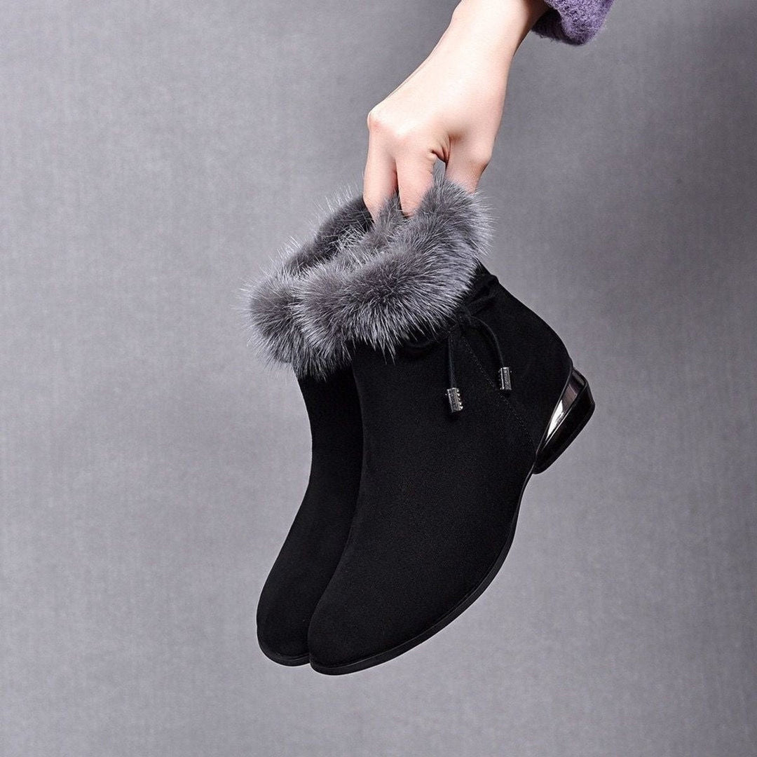 Montserrat | Women's Fur-Lined Suede Ankle Boots with Low Heels for Winter