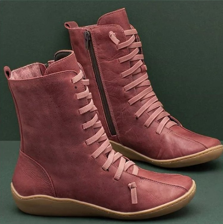 Natalia | Women's Flat Lace-Up Mid-Calf Leather Boots