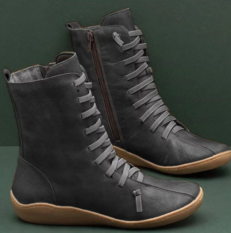 Natalia | Women's Flat Lace-Up Mid-Calf Leather Boots