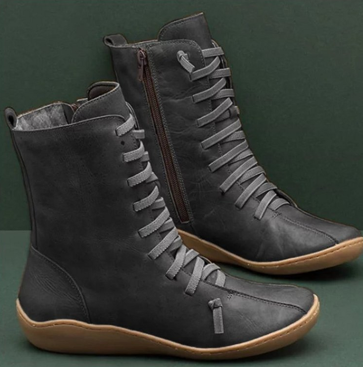 Natalia | Women's Flat Lace-Up Mid-Calf Leather Boots