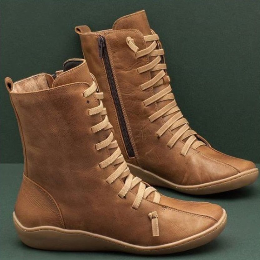 Natalia | Women's Flat Lace-Up Mid-Calf Leather Boots
