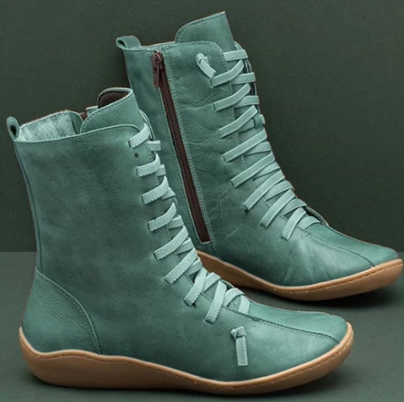 Natalia | Women's Flat Lace-Up Mid-Calf Leather Boots