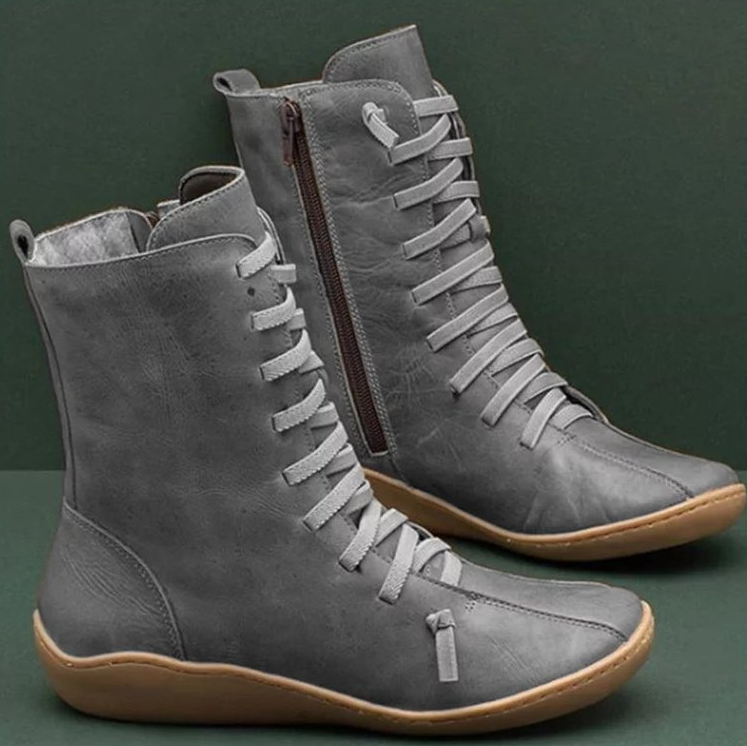 Natalia | Women's Flat Lace-Up Mid-Calf Leather Boots