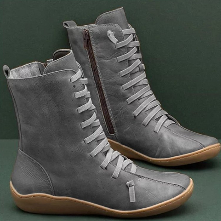 Natalia | Women's Flat Lace-Up Mid-Calf Leather Boots