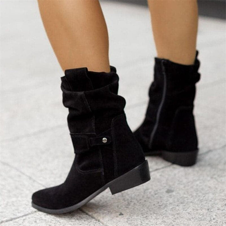 Paloma | Women’s Flat Suede Mid-Calf Boots with Buckle
