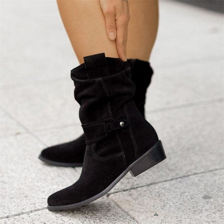 Paloma | Women’s Flat Suede Mid-Calf Boots with Buckle