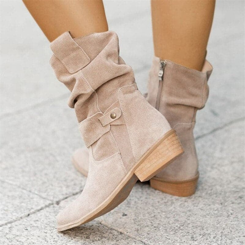 Paloma | Women’s Flat Suede Mid-Calf Boots with Buckle
