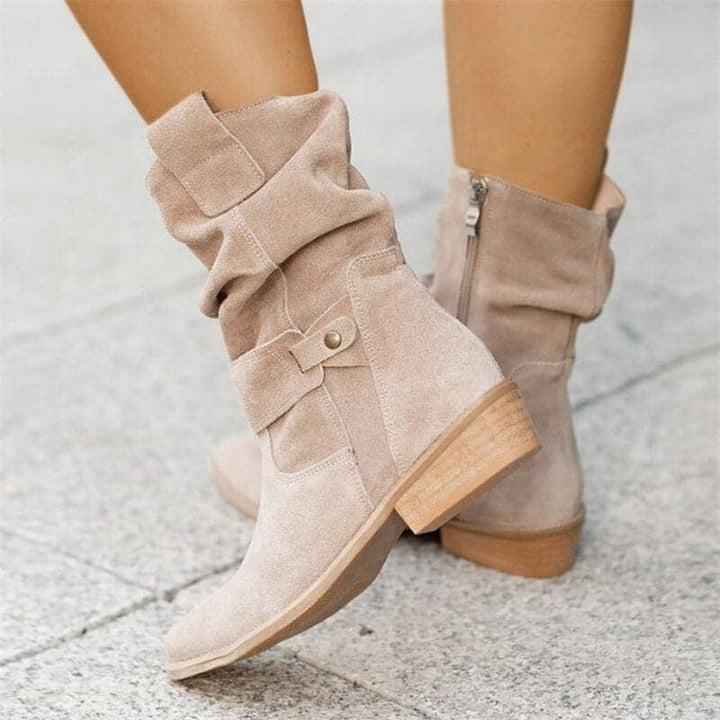 Paloma | Women’s Flat Suede Mid-Calf Boots with Buckle