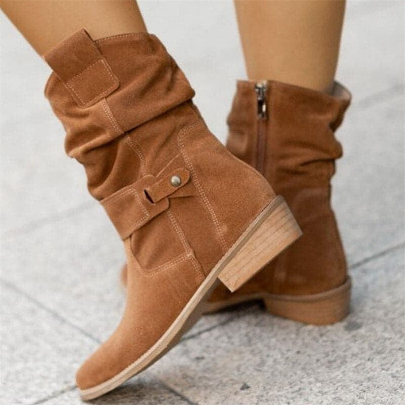 Paloma | Women’s Flat Suede Mid-Calf Boots with Buckle