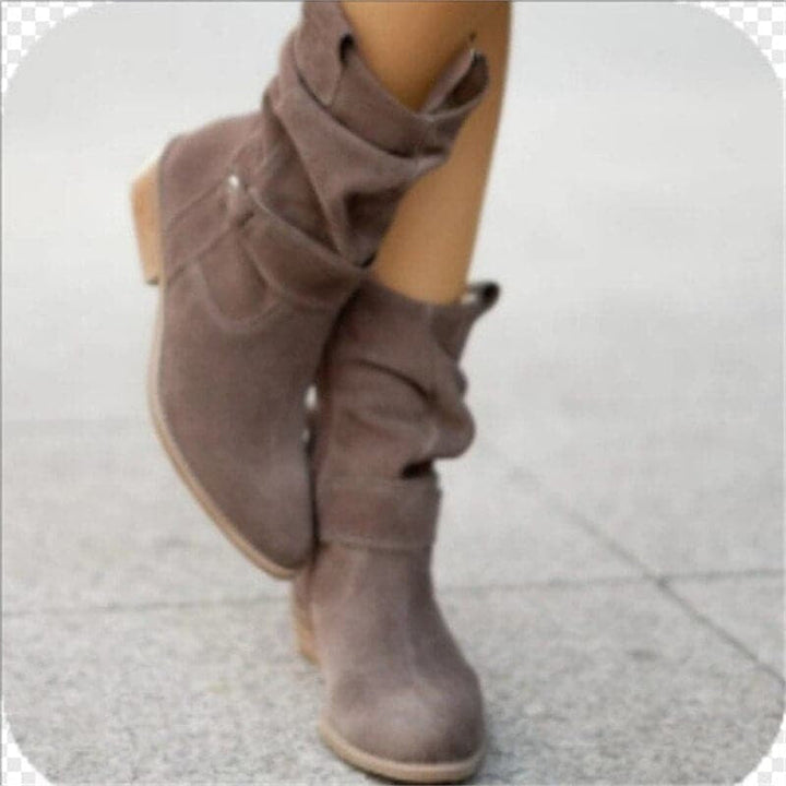 Paloma | Women’s Flat Suede Mid-Calf Boots with Buckle