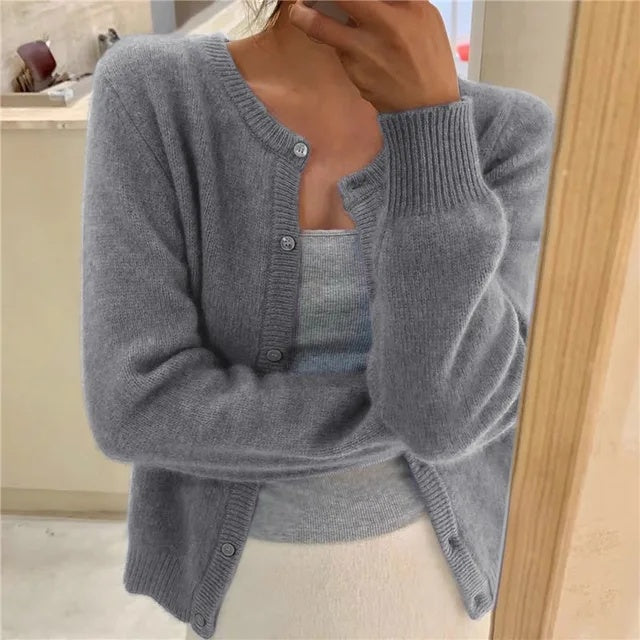 Paula | Women's Soft Knit Cardigan with Round Neck and Buttons