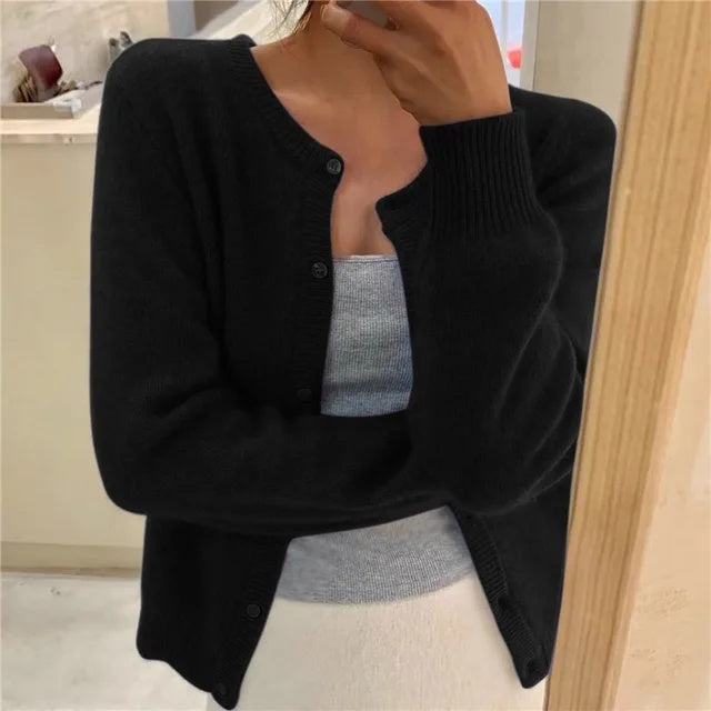 Paula | Women's Soft Knit Cardigan with Round Neck and Buttons