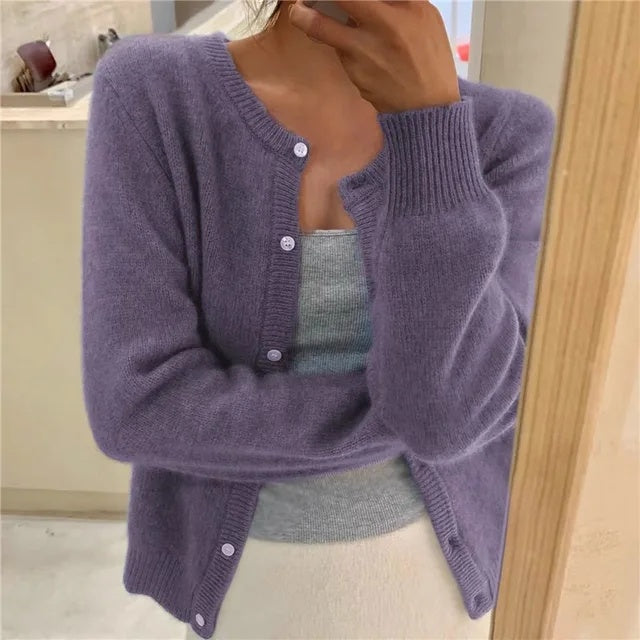 Paula | Women's Soft Knit Cardigan with Round Neck and Buttons