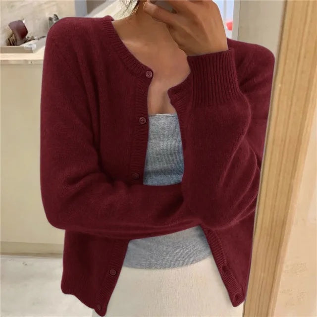 Paula | Women's Soft Knit Cardigan with Round Neck and Buttons